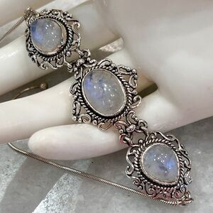 Rainbow Moonstone Trilogy Sterling Silver Hinged BOLO Bracelet